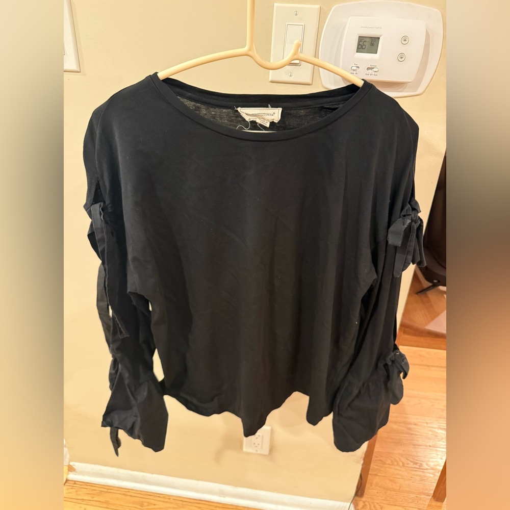 Coverstitched Black Tie-Sleeve Top – Size M
